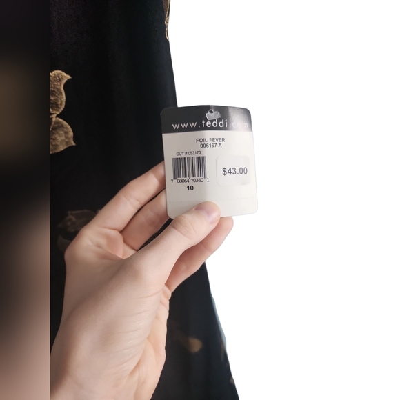 Teddi 90s Y2K Brown Black Floral Cowl Neck Sheath Midi Dress 10 - Picture 3 of 4